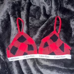 red and black plaid calvin klein bralette small